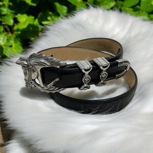 Brighton Black Leather Silvertone Embellished Horse Head Western Boho‎ Belt -- M